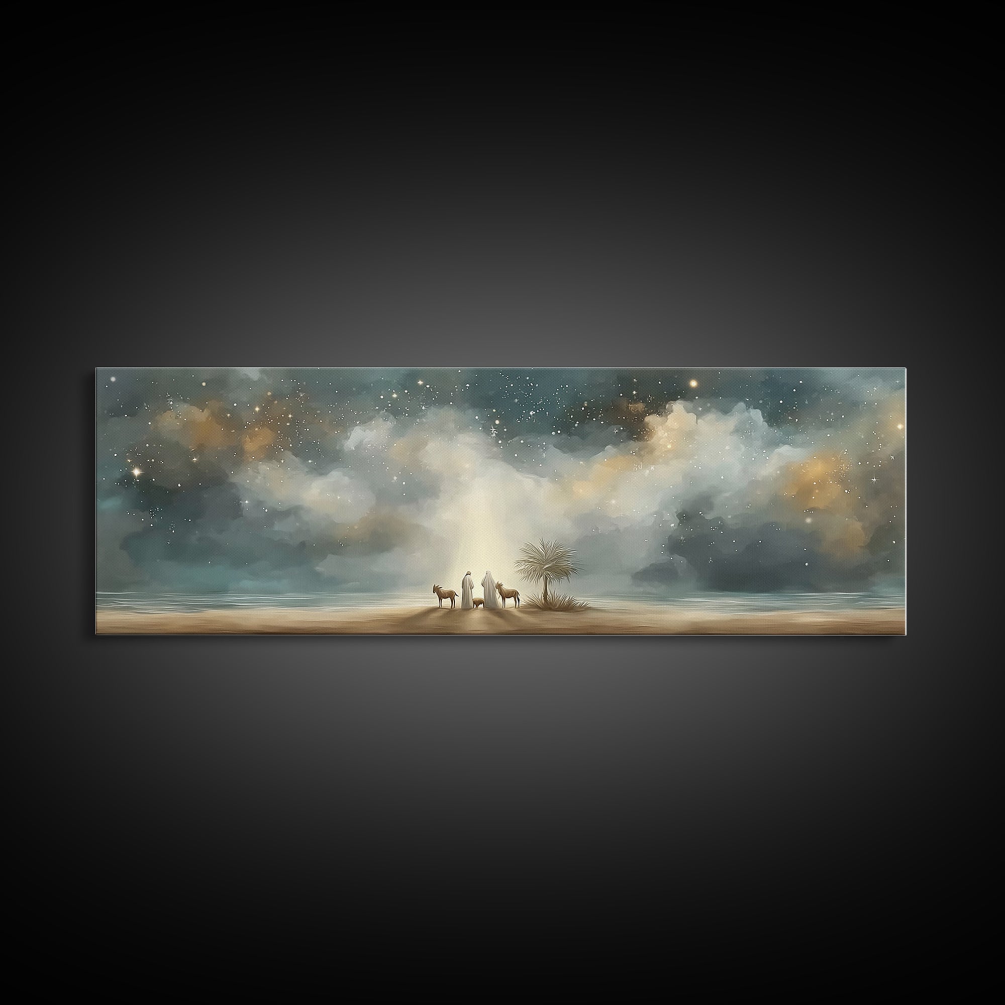 Little Holy Rest – Framed Canvas Print – Christian Christmas Art – Christian Art Canvas – Panoramic Painting – Jesus Christmas Art – Christ
