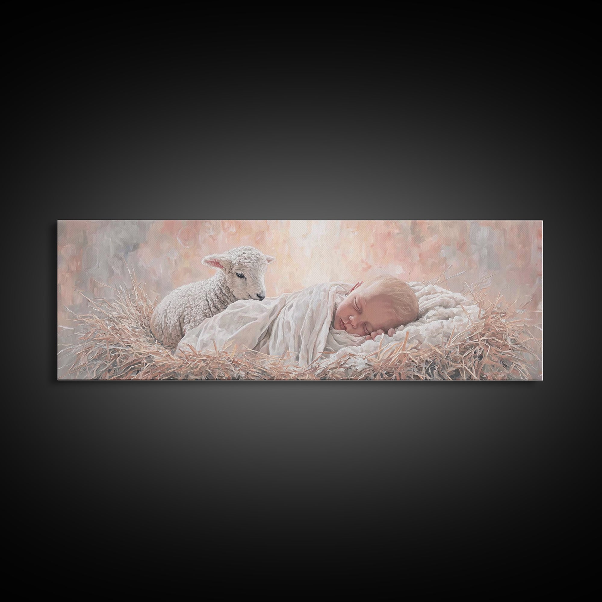 Lamb Of Dawn – Framed Canvas Print – Christmas Art Prints – Panoramic Wall Art – Christian Art Canvas – Christian Christmas Decor – Jesus P