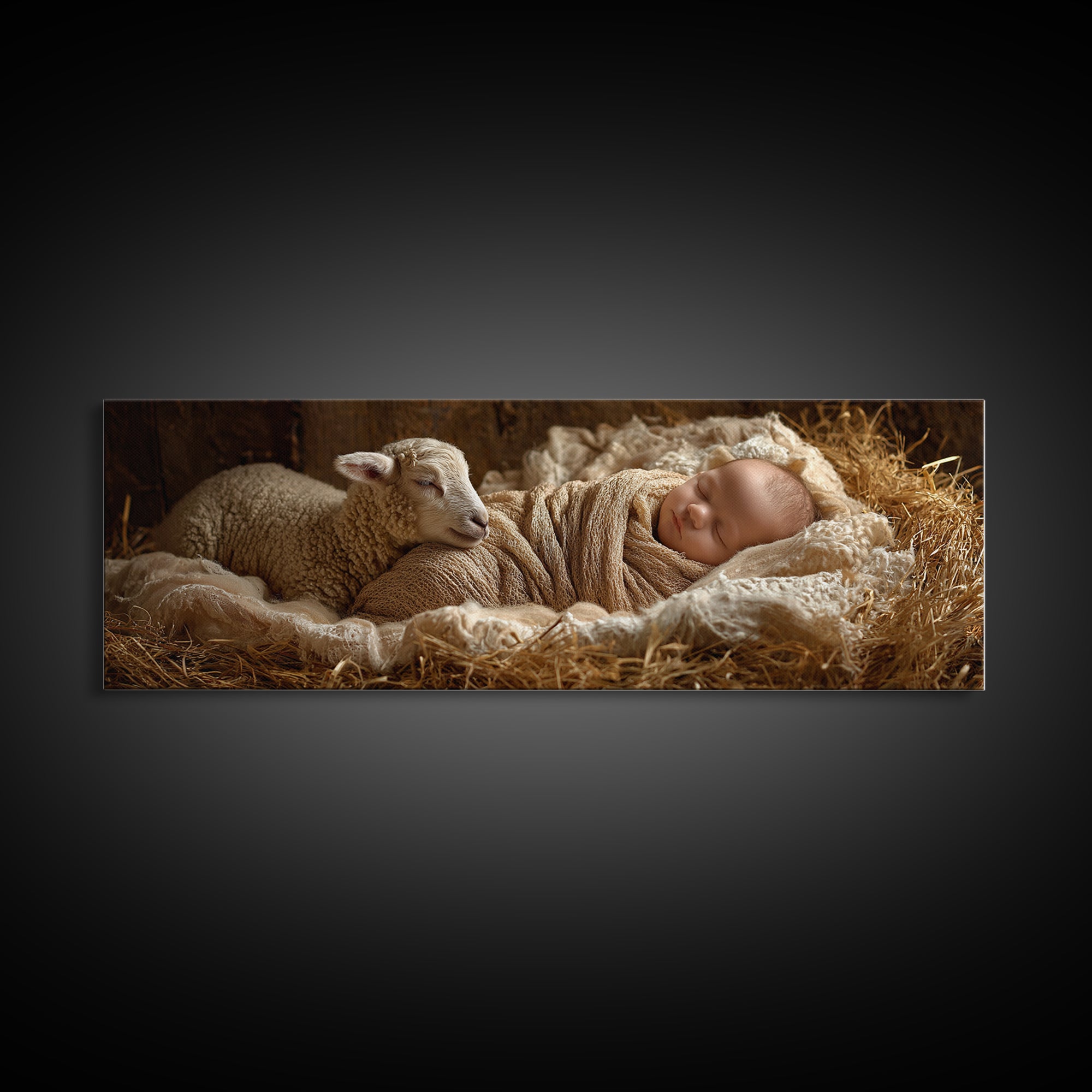 Soft Bethlehem Calm | Framed Canvas Print | Panoramic Painting | Christian Christmas Art | Christian Art Canvas | Christian Wall Art | Jesu