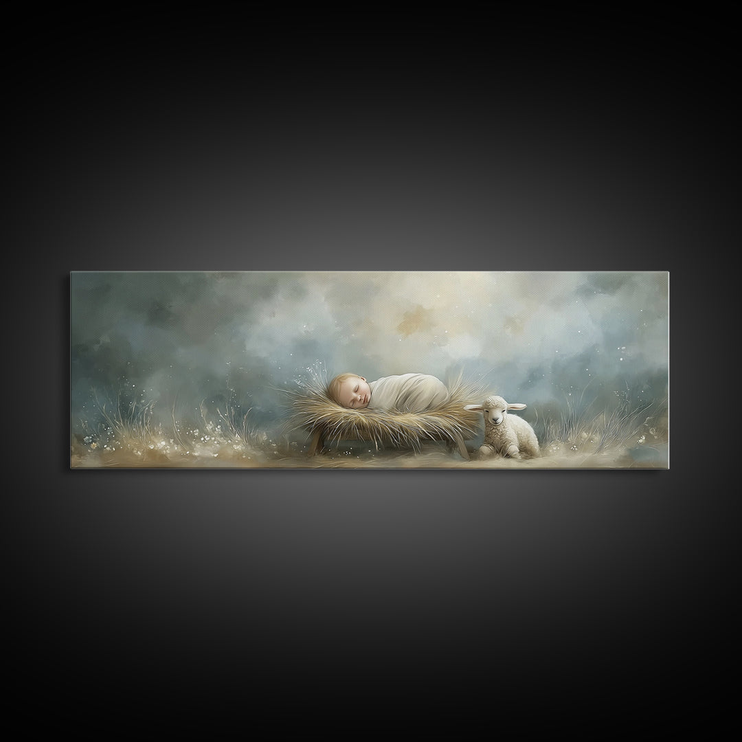 Holy Meadow Silence – Framed Canvas Print – Christian Wall Art – Christian Christmas Art – Panoramic Print – Jesus Painting – Christian Art