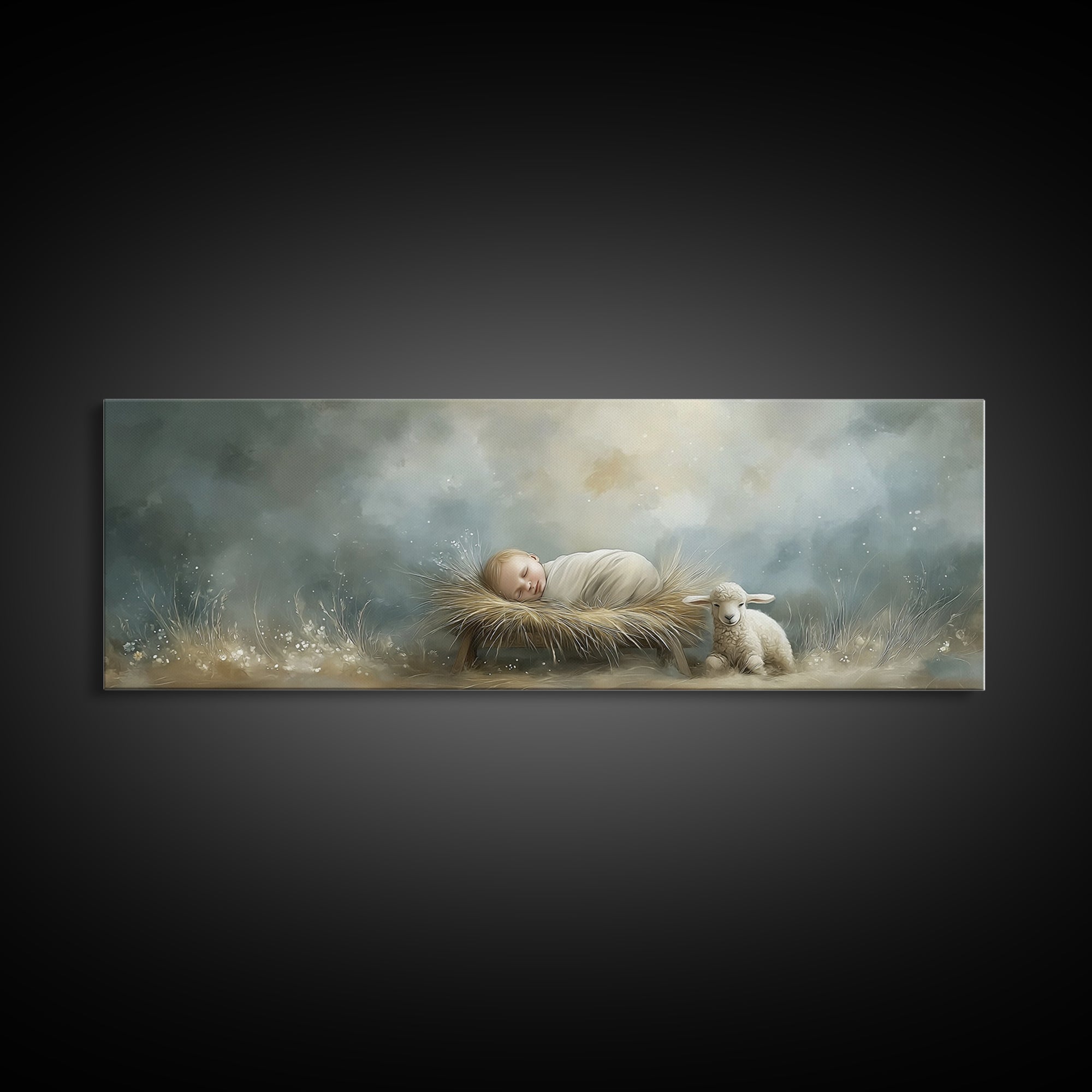 Holy Meadow Silence – Framed Canvas Print – Christian Wall Art – Christian Christmas Art – Panoramic Print – Jesus Painting – Christian Art