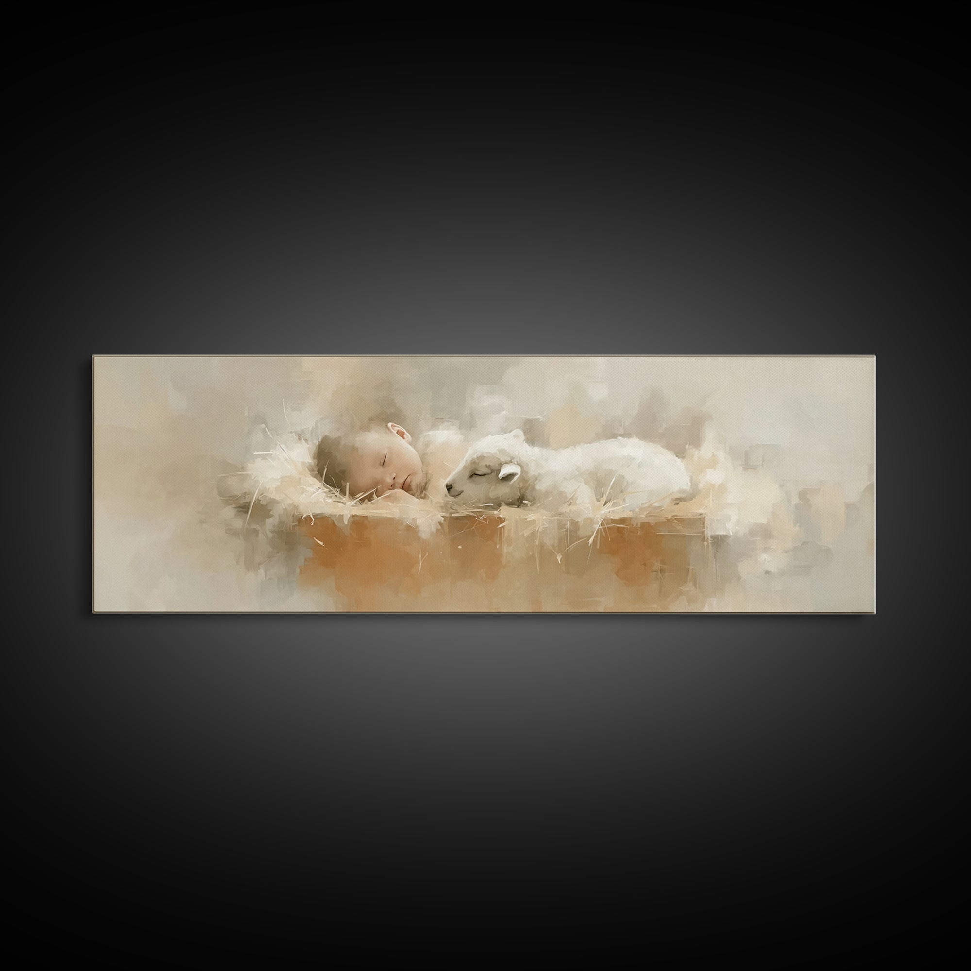 Innocent Manger Dream | Framed Canvas Print | Christian Art Canvas | Panoramic Art | Christmas Art Prints | Christian Wall Art | Christian