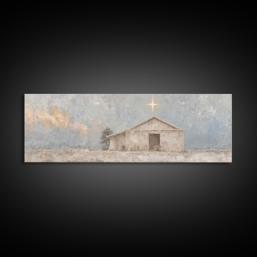Guiding Star Haven, Framed Canvas Print, Christian Wall Art, Panoramic Art, Christian Art Canvas, Christmas Wall Art, Jesus Painting
