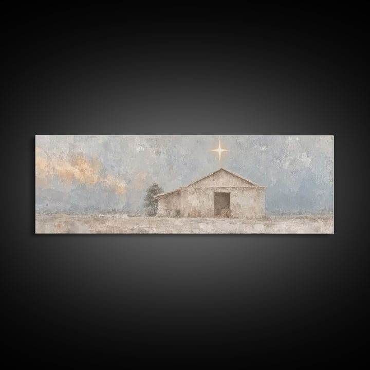 Guiding Star Haven, Framed Canvas Print, Christian Wall Art, Panoramic Art, Christian Art Canvas, Christmas Wall Art, Jesus Painting
