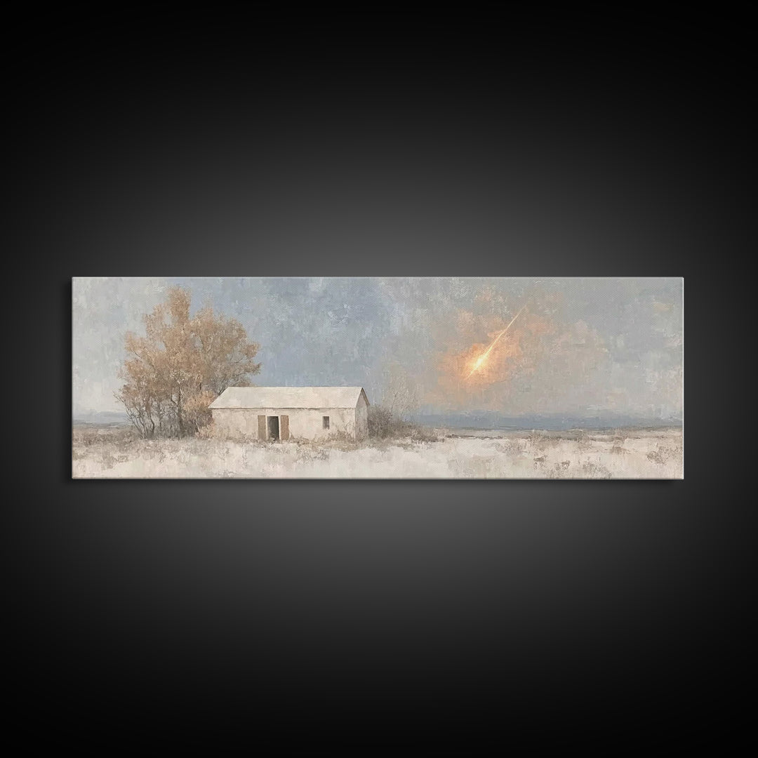 Silent Stable Light – Framed Canvas Print – Christian Art Canvas – Panoramic Wall Art – Christmas Art – Christian Wall Art – Jesus Painting