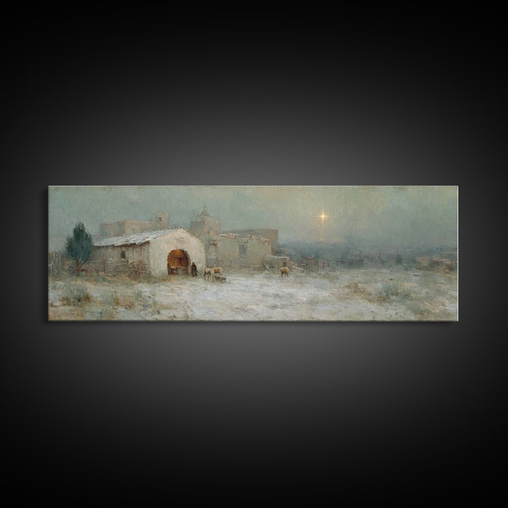 Shepherds At Twilight | Framed Canvas Print | Christian Art Canvas | Panoramic Wall Art | Christmas Wall Art | Christian Art | Jesus Painti