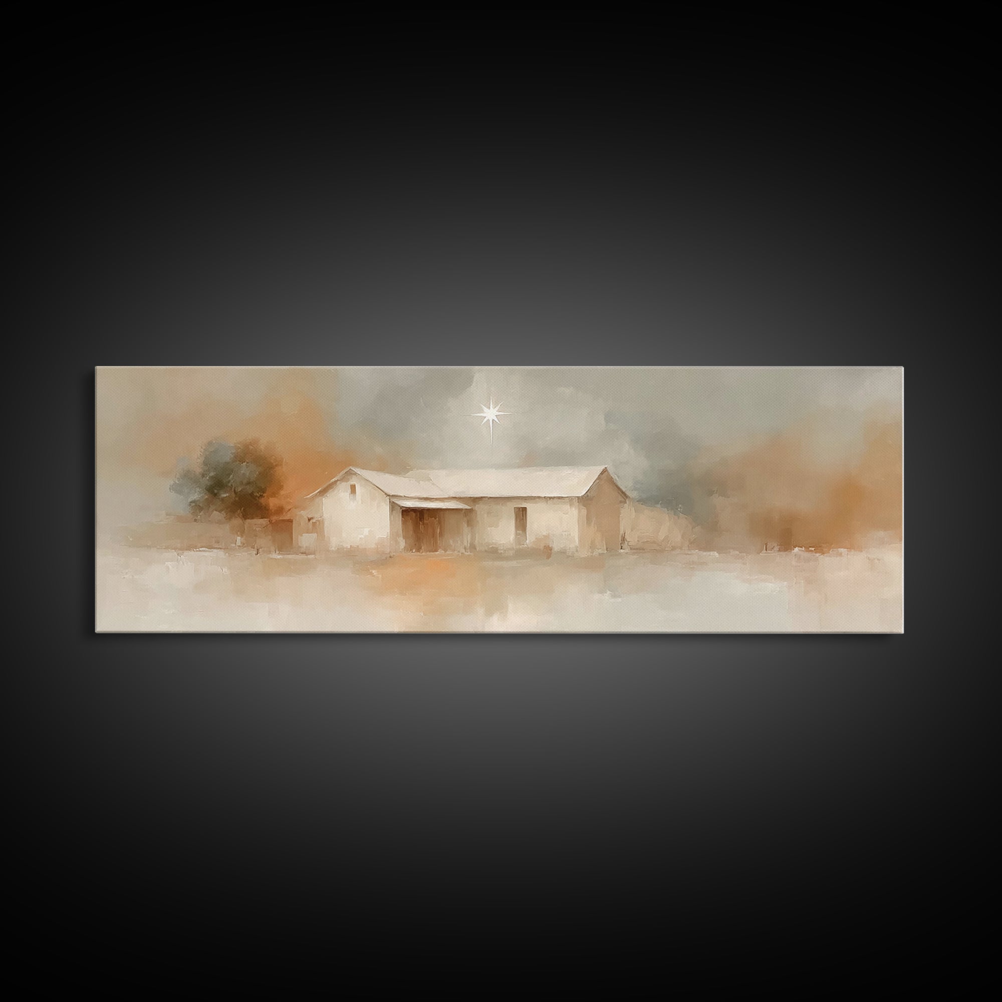 Holy Night Path, Framed Canvas Print, Christian Wall Art, Panoramic Painting, Christian Art Canvas, Christmas Art, Jesus Painting
