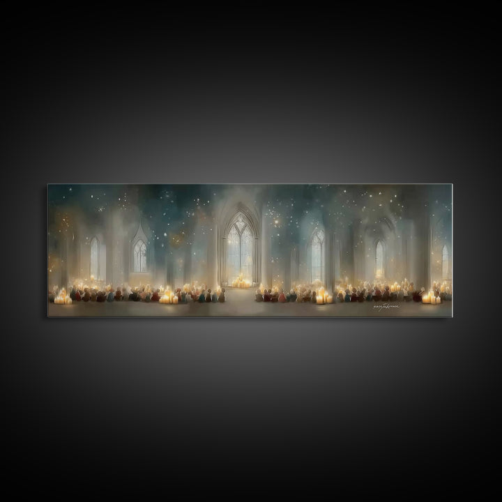 Candlelit Devotion | Framed Canvas Print | Christian Art | Christian Christmas Art | Panoramic Print | Christian Art Canvas | Christmas Wal