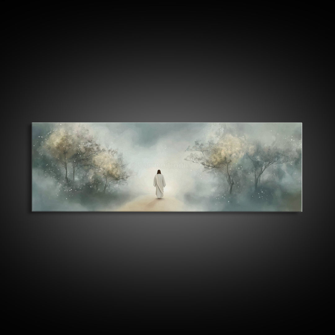 Path Of Gentle Light – Framed Canvas Print – Panoramic Art – Christian Wall Art – Jesus Painting – Christian Art Canvas – Modern Christian