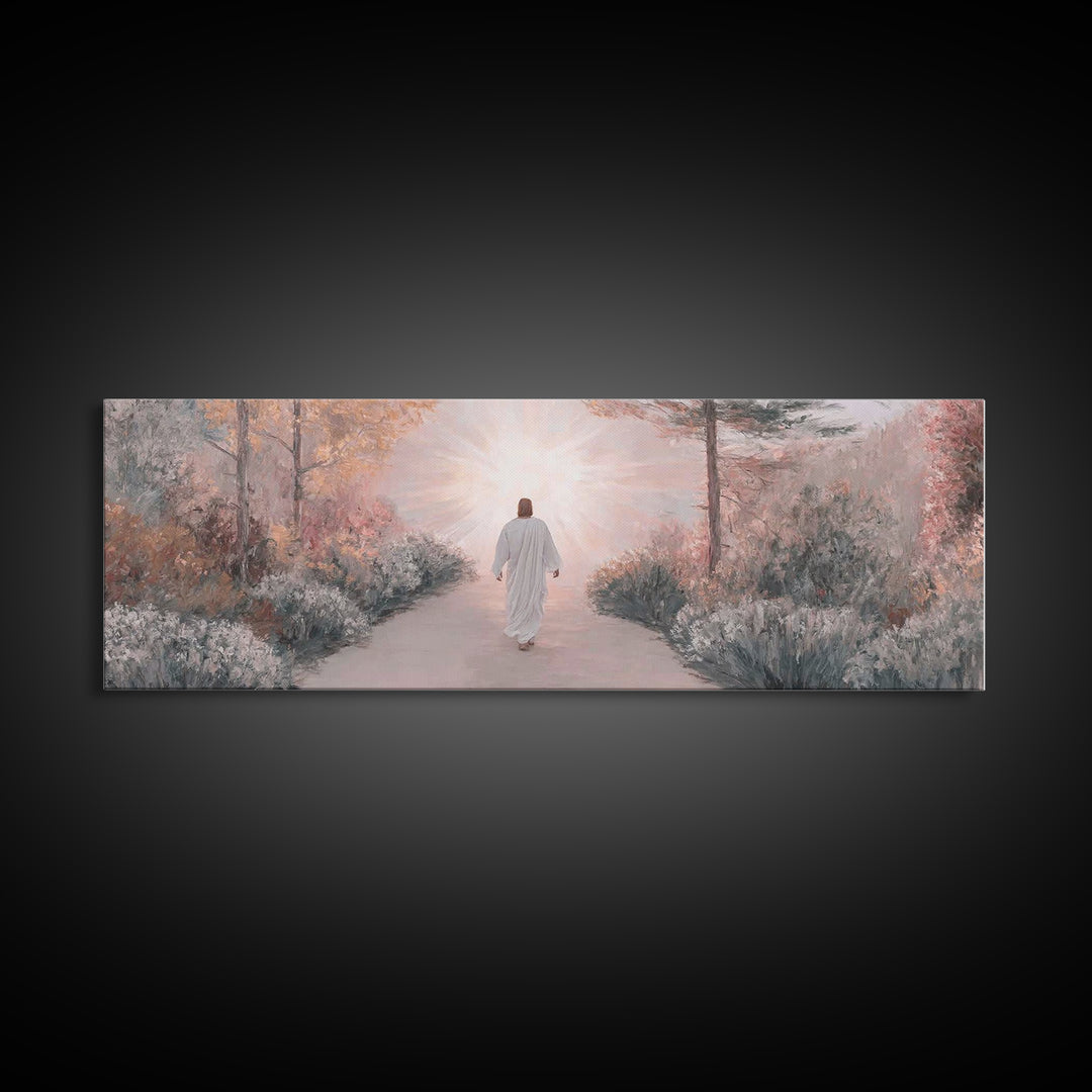 Garden Of His Peace | Framed Canvas Print | Panoramic Wall Art | Christian Art | Jesus Painting | Christian Art Canvas | Subtle Christian A