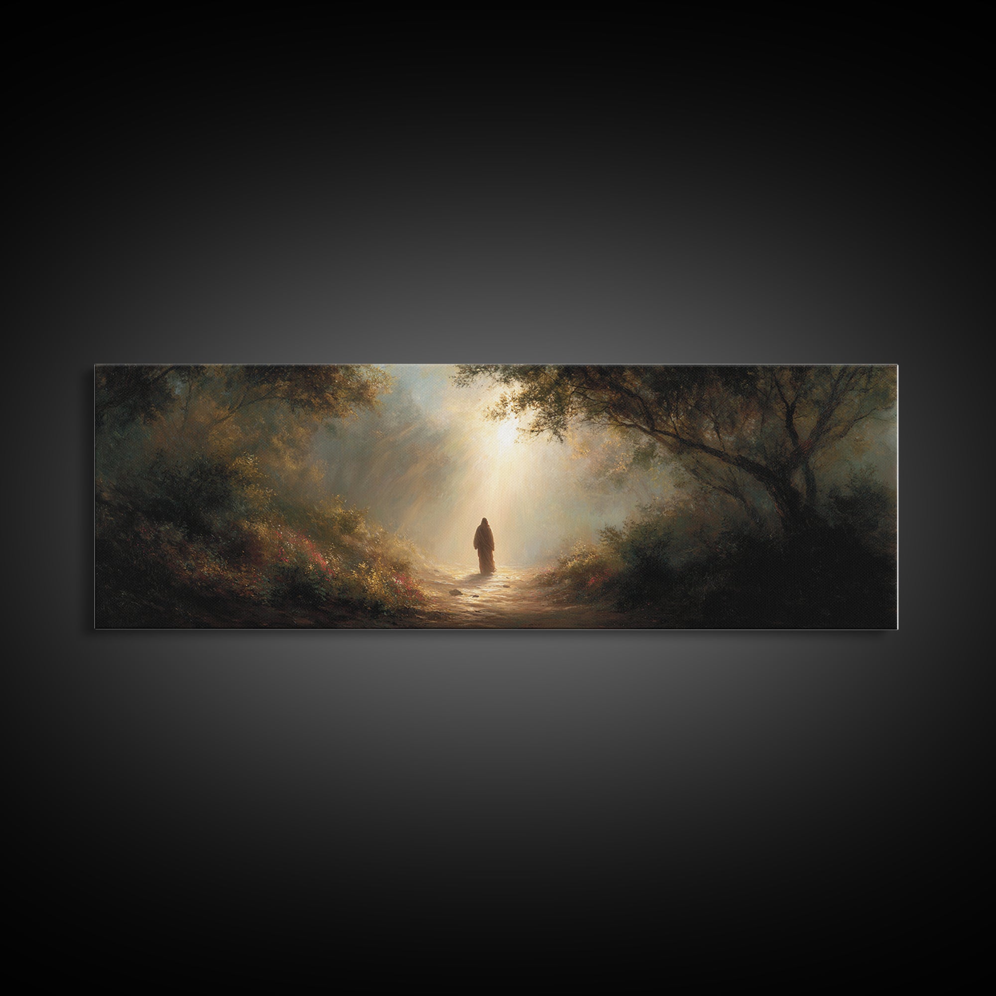 Valley Of Holy Dawn – Framed Canvas Print – Panoramic Print – Christian Art – Jesus Painting – Christian Wall Art – Modern Christian Painti