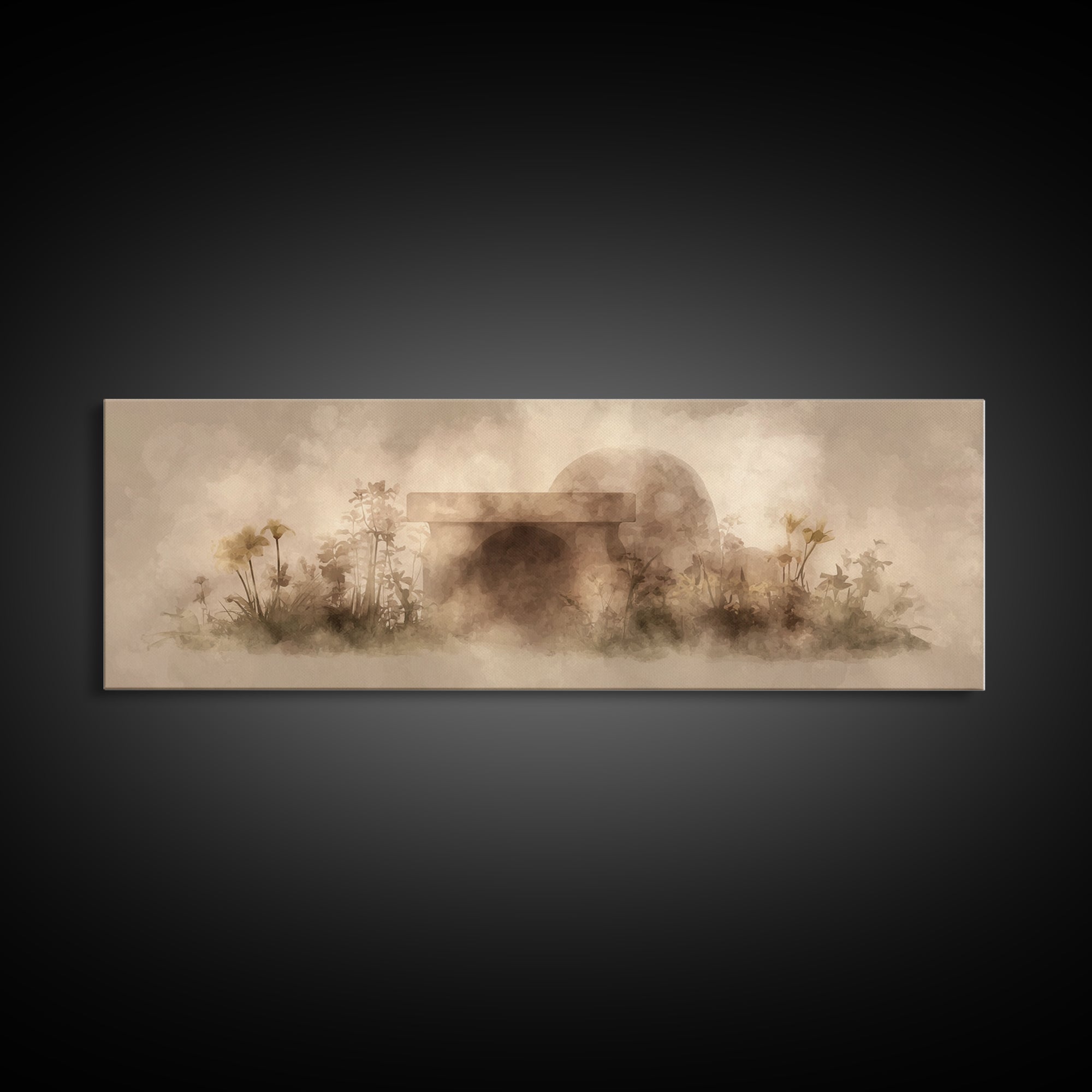 Dawn At The Empty Tomb, Framed Canvas Print, Panoramic Wall Art, Christian Art Canvas, Christian Wall Art, Easter Christian Art, Christian