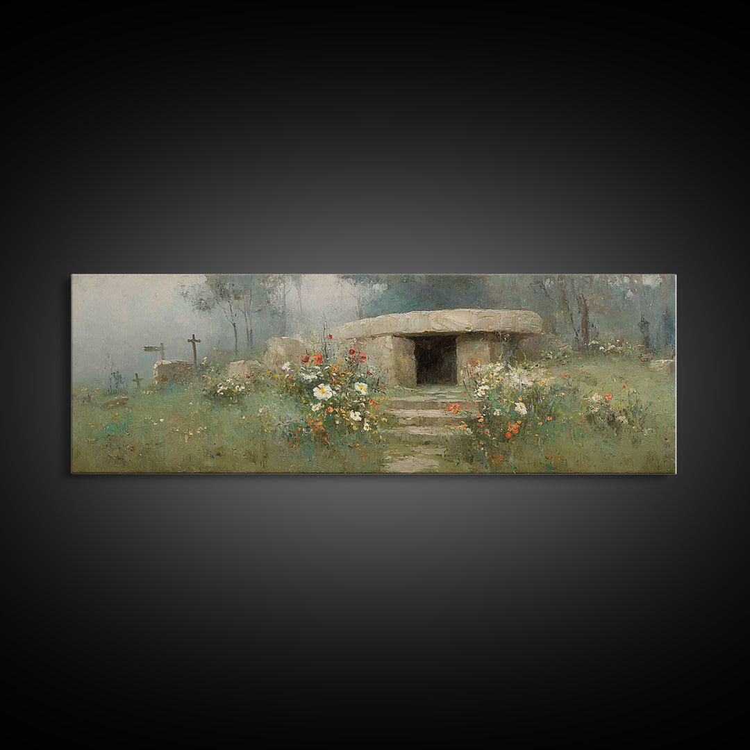 Hope Beyond The Stone – Framed Canvas Print – Panoramic Painting – Christian Art Canvas – Christian Wall Art – Resurrection Art – Christian