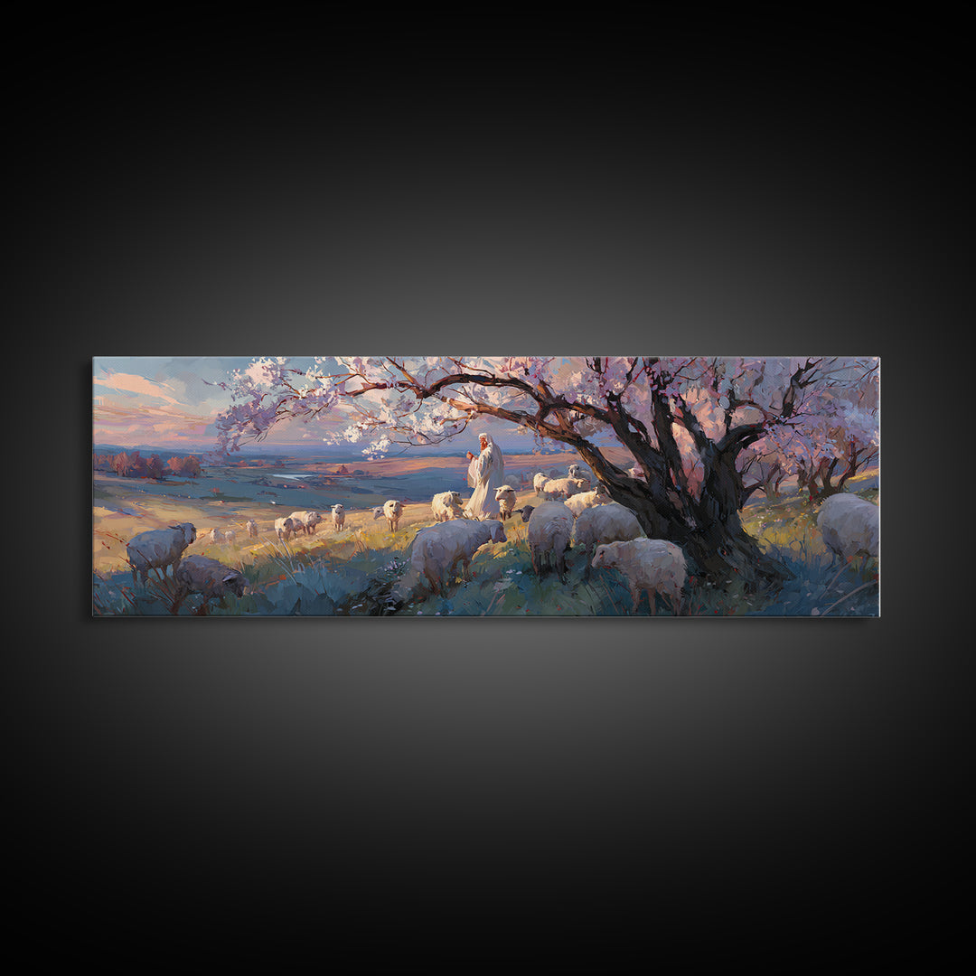 The Shepherd’s Quiet – Framed Canvas Print – Jesus Painting – Christian Wall Art – Panoramic Art – Christian Christmas Art – Christian Art