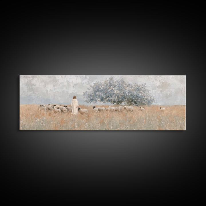 Fields Of Mercy, Framed Canvas Print, Christian Wall Art, Jesus Painting, Panoramic Wall Art, Christian Christmas Art, Christian Art Canvas
