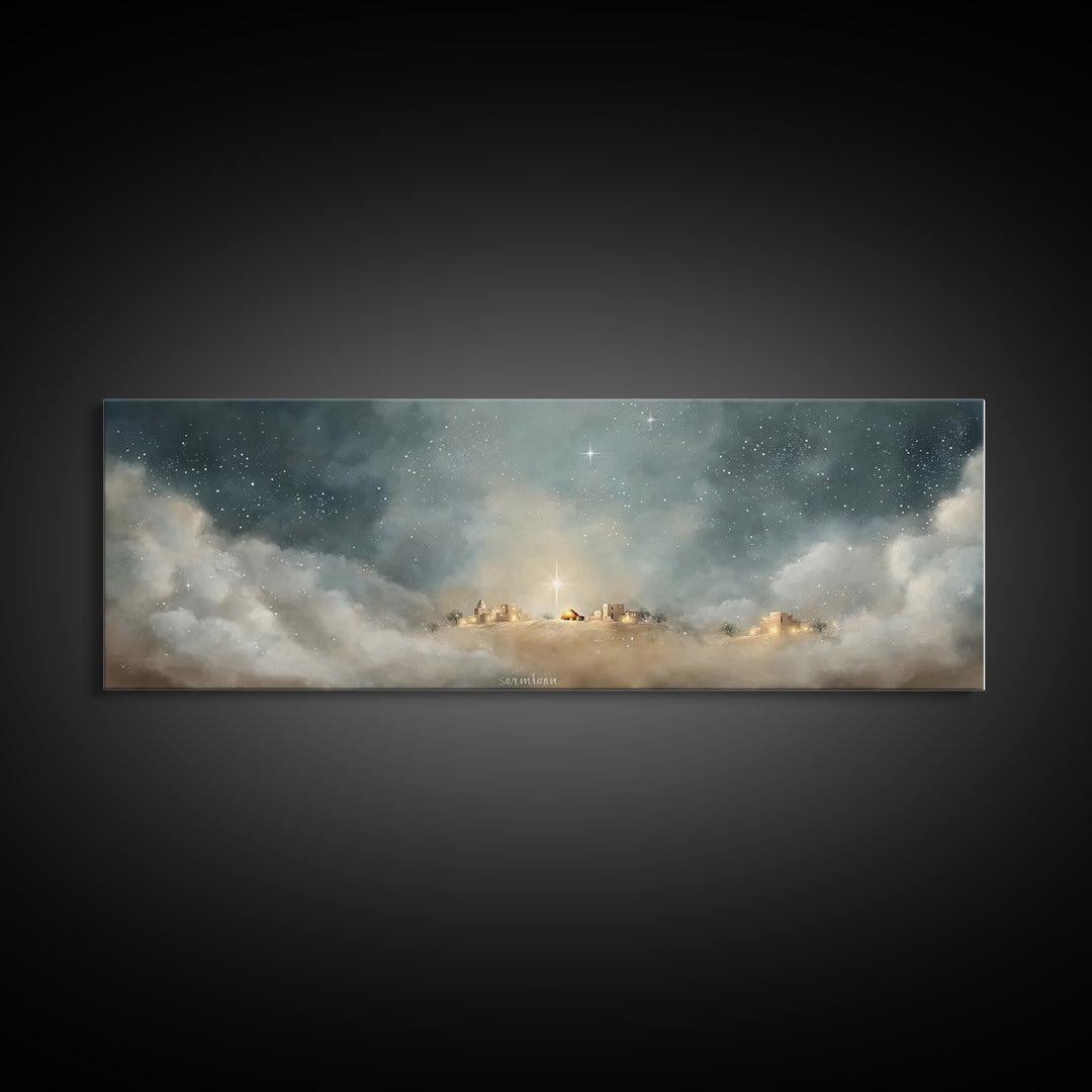 Silent Church Light – Framed Canvas Print – Panoramic Wall Art – Christian Art – Christian Christmas Art – Christian Art Canvas – Christmas