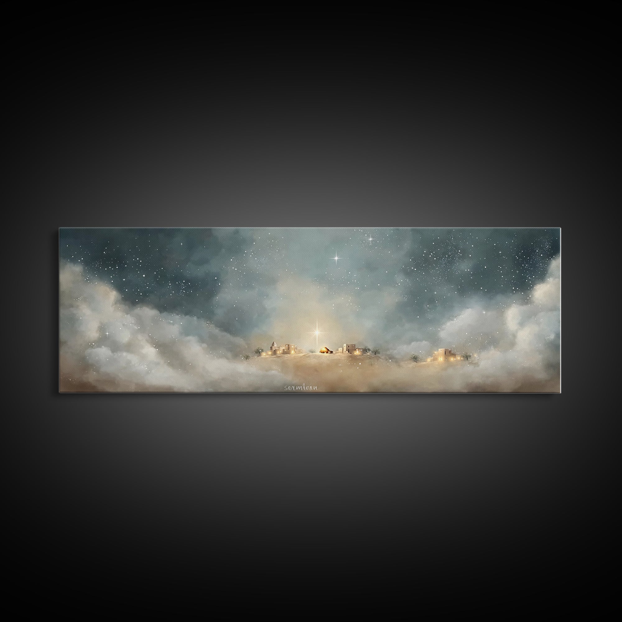 Silent Church Light – Framed Canvas Print – Panoramic Wall Art – Christian Art – Christian Christmas Art – Christian Art Canvas – Christmas