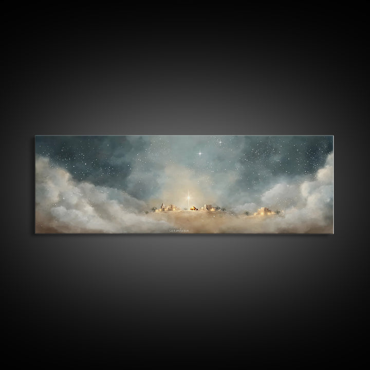 Silent Church Light – Framed Canvas Print – Panoramic Wall Art – Christian Art – Christian Christmas Art – Christian Art Canvas – Christmas