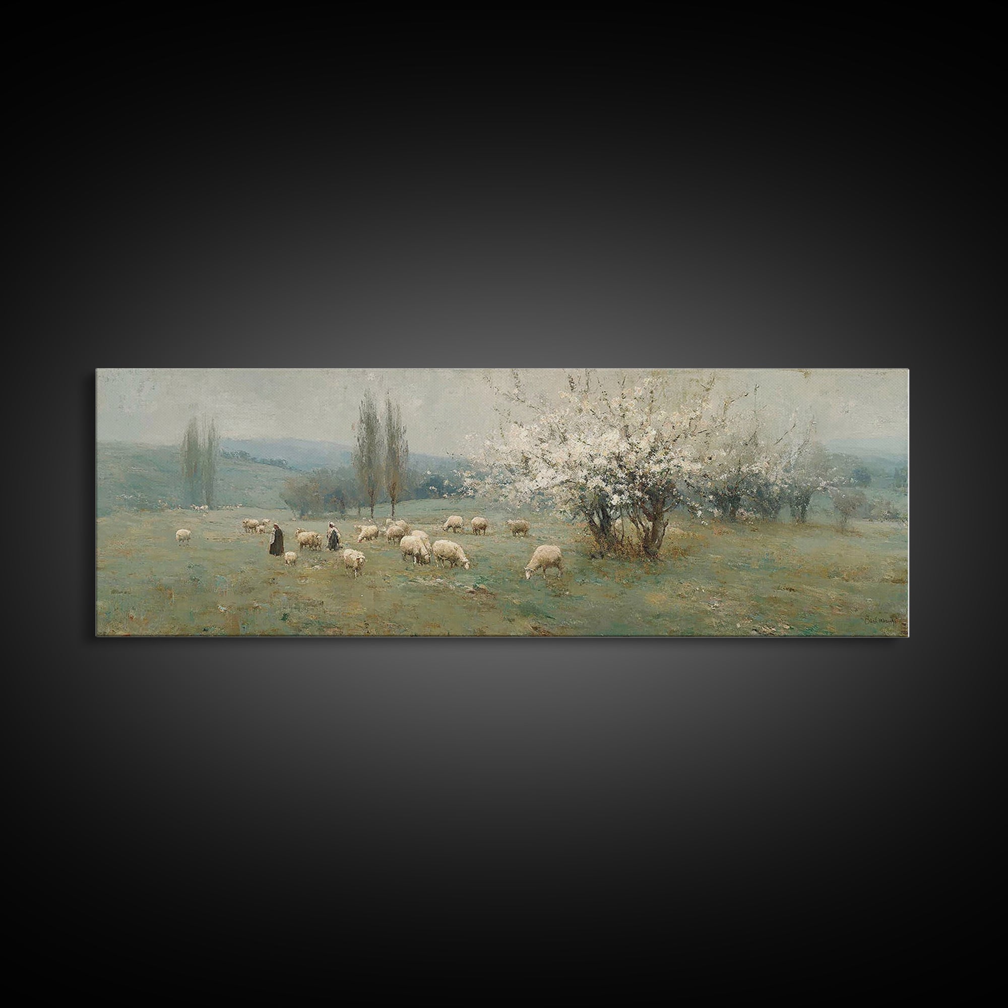 Pasture Of Grace – Framed Canvas Print – Panoramic Art – Christian Wall Art – Christian Art Canvas – Jesus Painting – Christian Christmas A