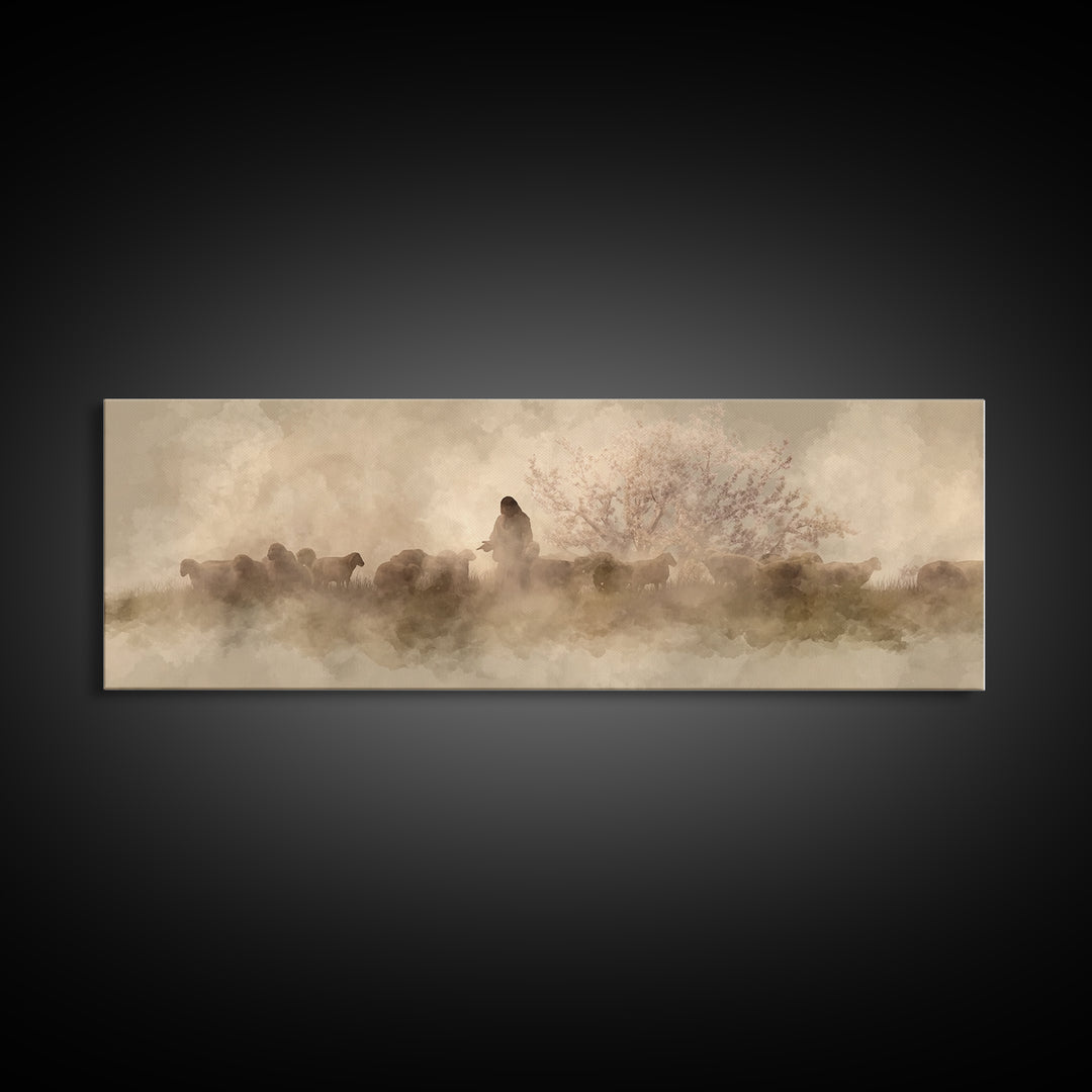 Mist Of Mercy | Framed Canvas Print | Panoramic Painting | Christian Wall Art | Christian Art Canvas | Christian Christmas Art | Jesus Pain