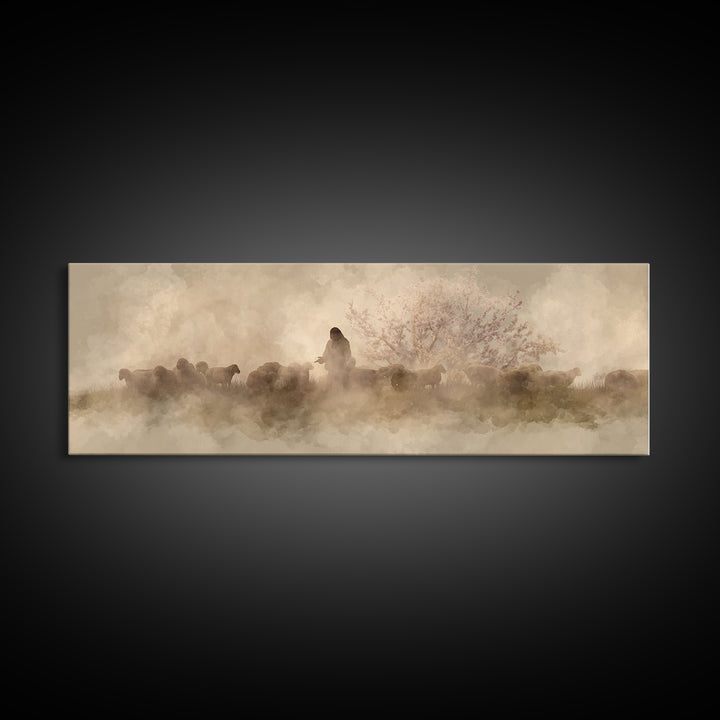 Mist Of Mercy | Framed Canvas Print | Panoramic Painting | Christian Wall Art | Christian Art Canvas | Christian Christmas Art | Jesus Pain
