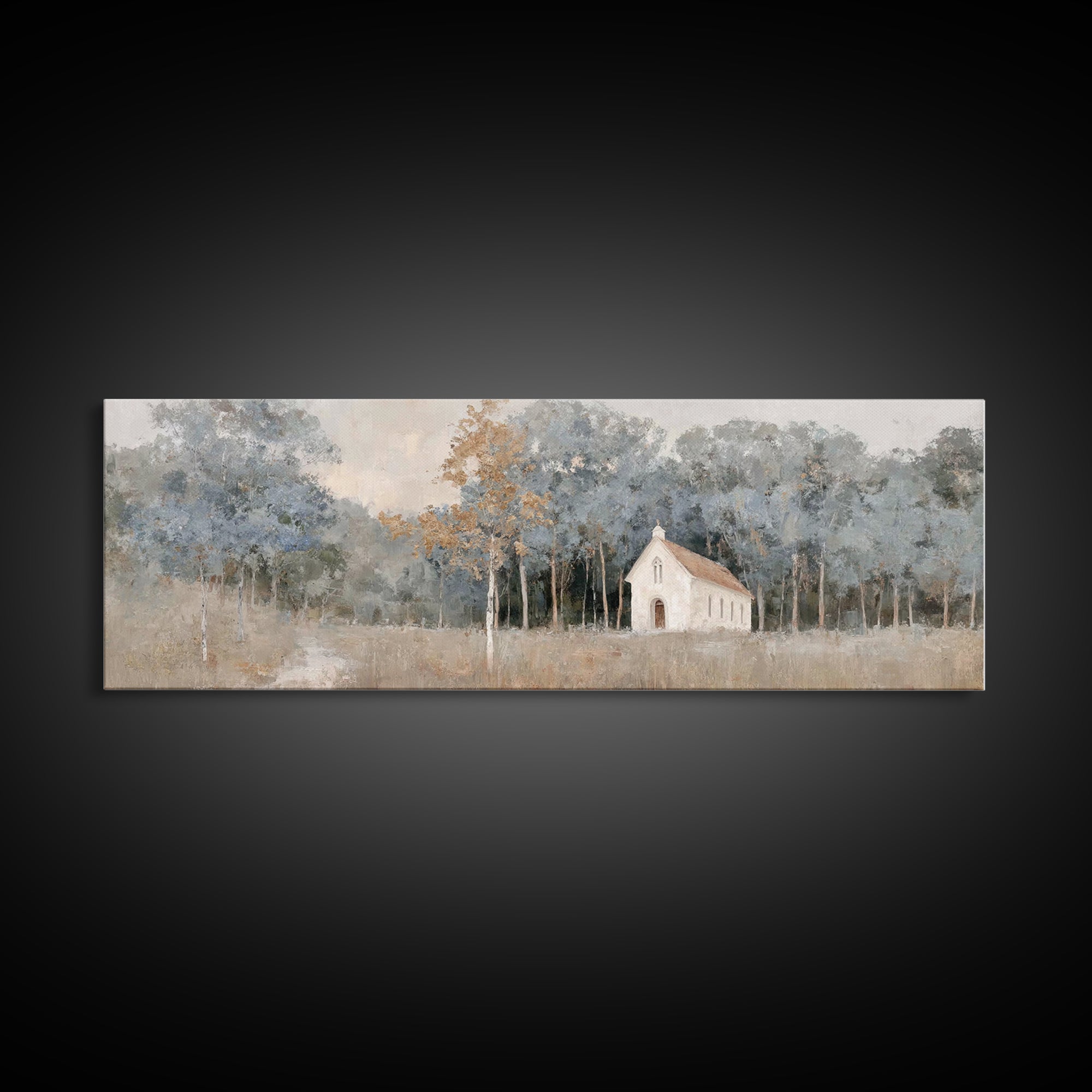 Haven Among Trees, Framed Canvas Print, Panoramic Art, Christian Wall Art, Christian Art Canvas, Christian Christmas Art, Christian Paintin
