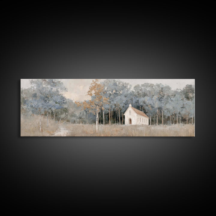 Haven Among Trees, Framed Canvas Print, Panoramic Art, Christian Wall Art, Christian Art Canvas, Christian Christmas Art, Christian Paintin