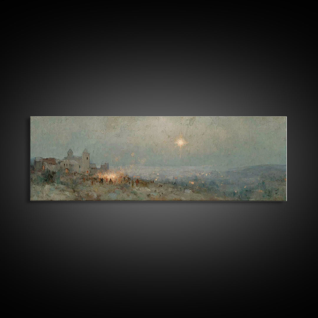 Bethlehem Night Sky | Framed Canvas Print | Christmas Art | Panoramic Painting | Christian Wall Art | Christian Art Canvas | Christian Chri