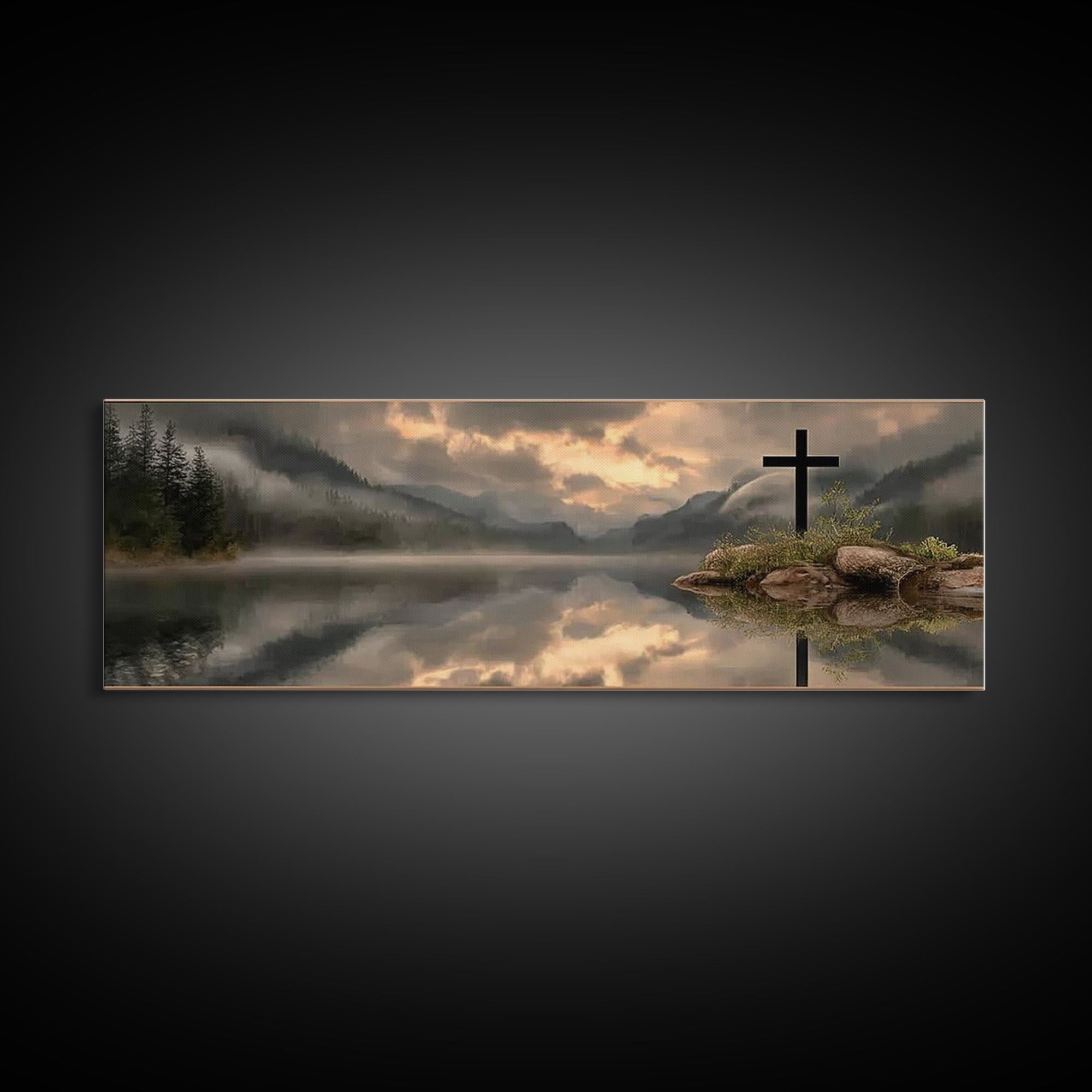 Dawn Of Mercy, Framed Canvas Print, Christian Wall Art, Panoramic Print, Christian Art Canvas, Jesus Painting, Christian Christmas Art