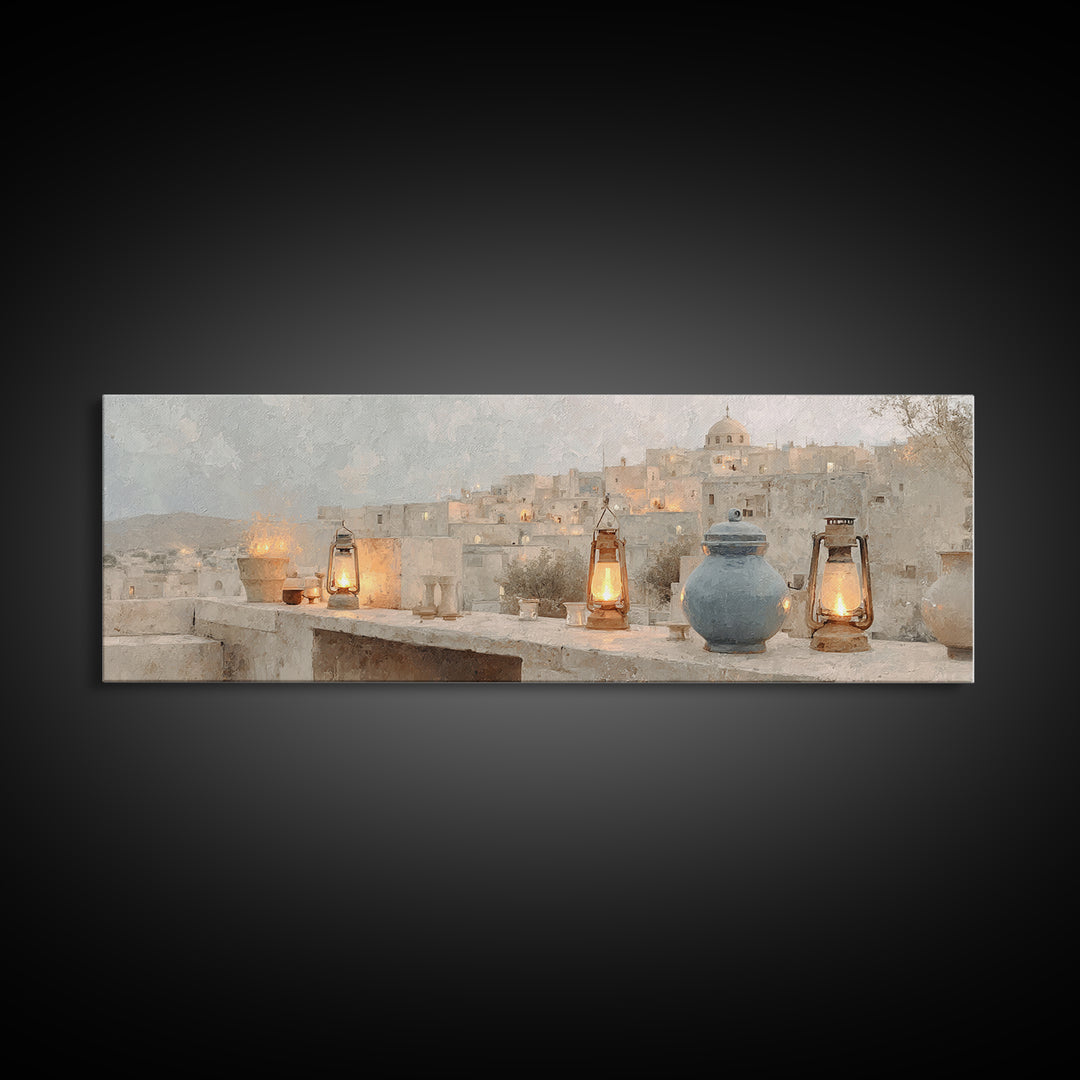 Lanterns Of Blessing | Framed Canvas Print | Christian Christmas Art | Panoramic Painting | Christian Art Canvas | Christian Decor | Christ