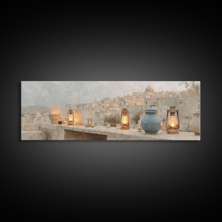 Lanterns Of Blessing | Framed Canvas Print | Christian Christmas Art | Panoramic Painting | Christian Art Canvas | Christian Decor | Christ