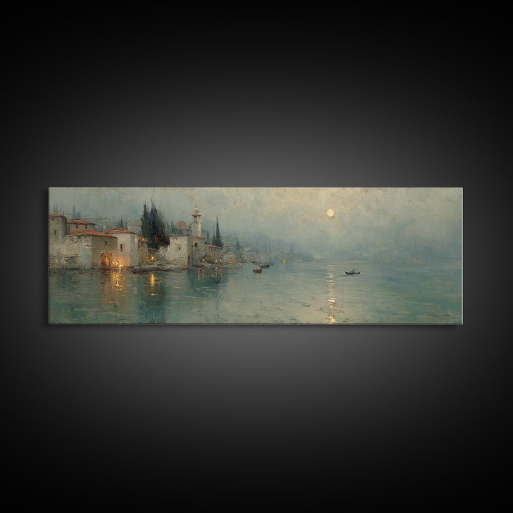 Moonlit Village Hope – Framed Canvas Print – Christian Art Canvas – Panoramic Wall Art – Christian Painting – Christmas Art – Christian Dec