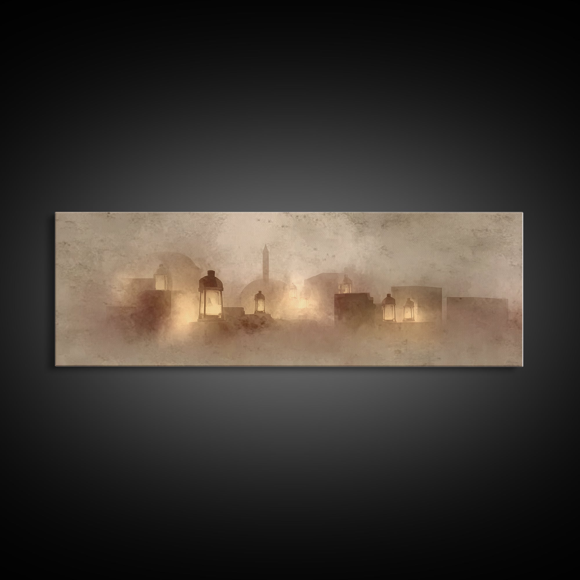 City Of Gentle Lamps – Framed Canvas Print – Christian Wall Art – Panoramic Art – Christian Art Canvas – Christian Christmas Art – Christia