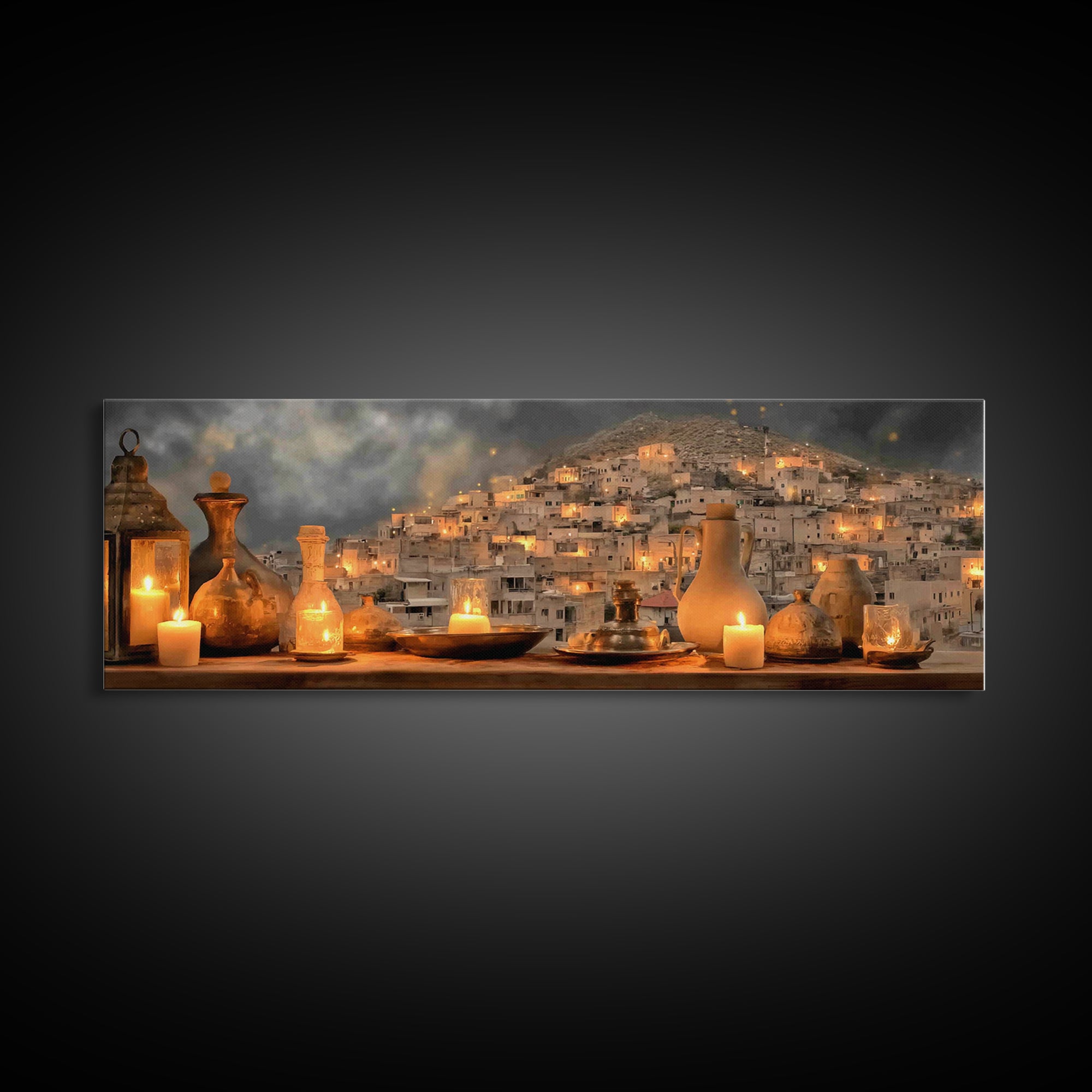 Bethlehem Candle Haven | Framed Canvas Print | Christian Art Canvas | Panoramic Painting | Christmas Wall Art | Christian Gift Ideas | Chri