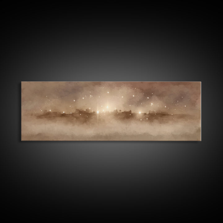 City Of Holy Light – Framed Canvas Print – Christian Art – Panoramic Frame – Christmas Art – Christian Christmas Art – Christian Art Canvas