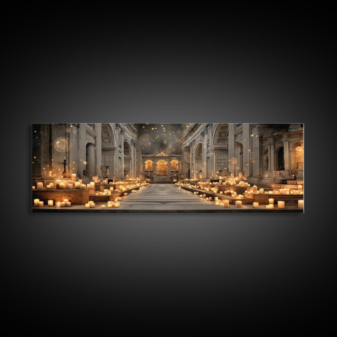 Sanctuary Of Glory, Framed Canvas Print, Christian Wall Art, Christmas Art, Panoramic Painting, Christian Art Canvas, Christian Decorations