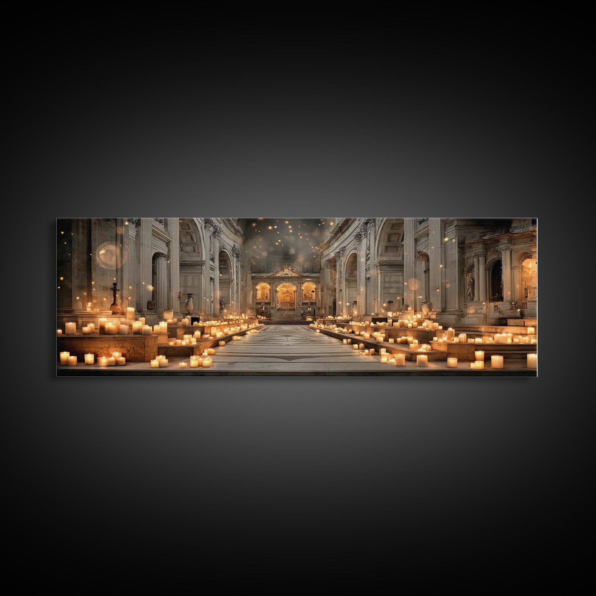 Sanctuary Of Glory, Framed Canvas Print, Christian Wall Art, Christmas Art, Panoramic Painting, Christian Art Canvas, Christian Decorations
