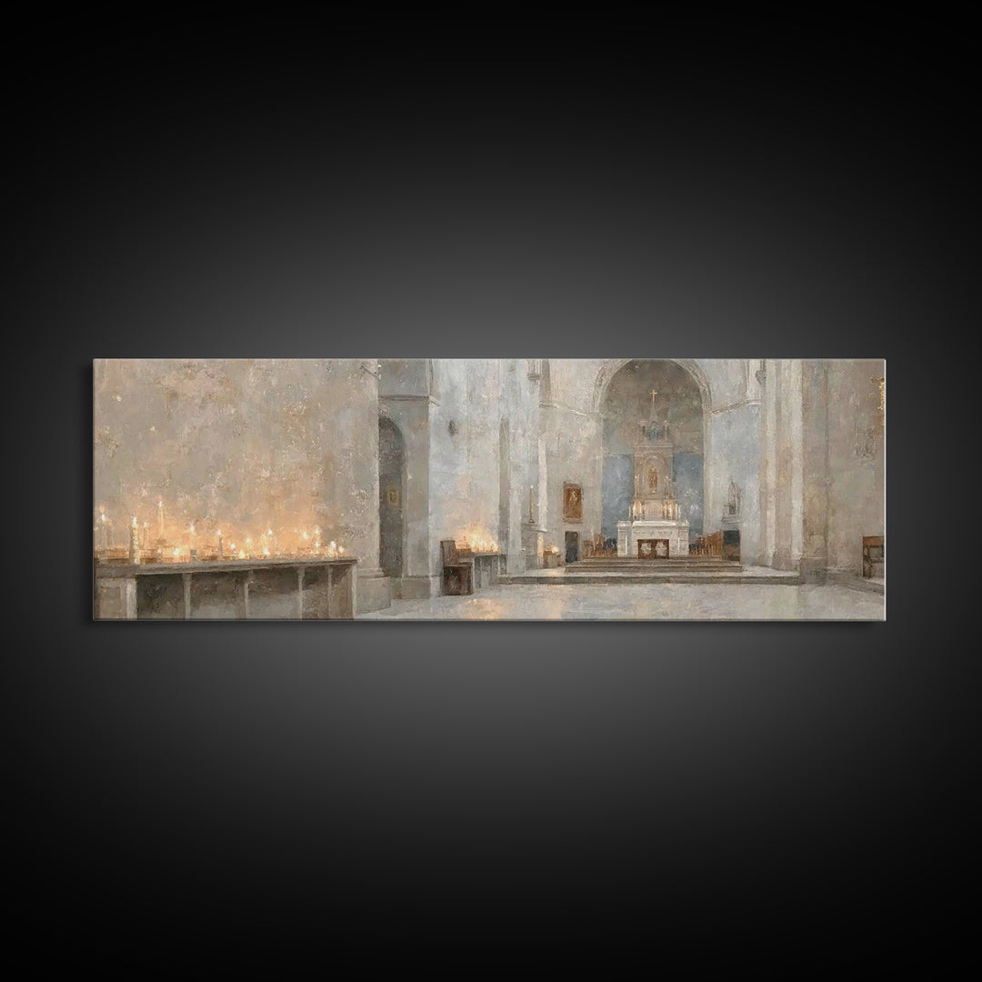 Holy Quiet Evening | Framed Canvas Print | Christian Art Canvas | Panoramic Frame | Christmas Art | Christian Wall Art | Christian Decor