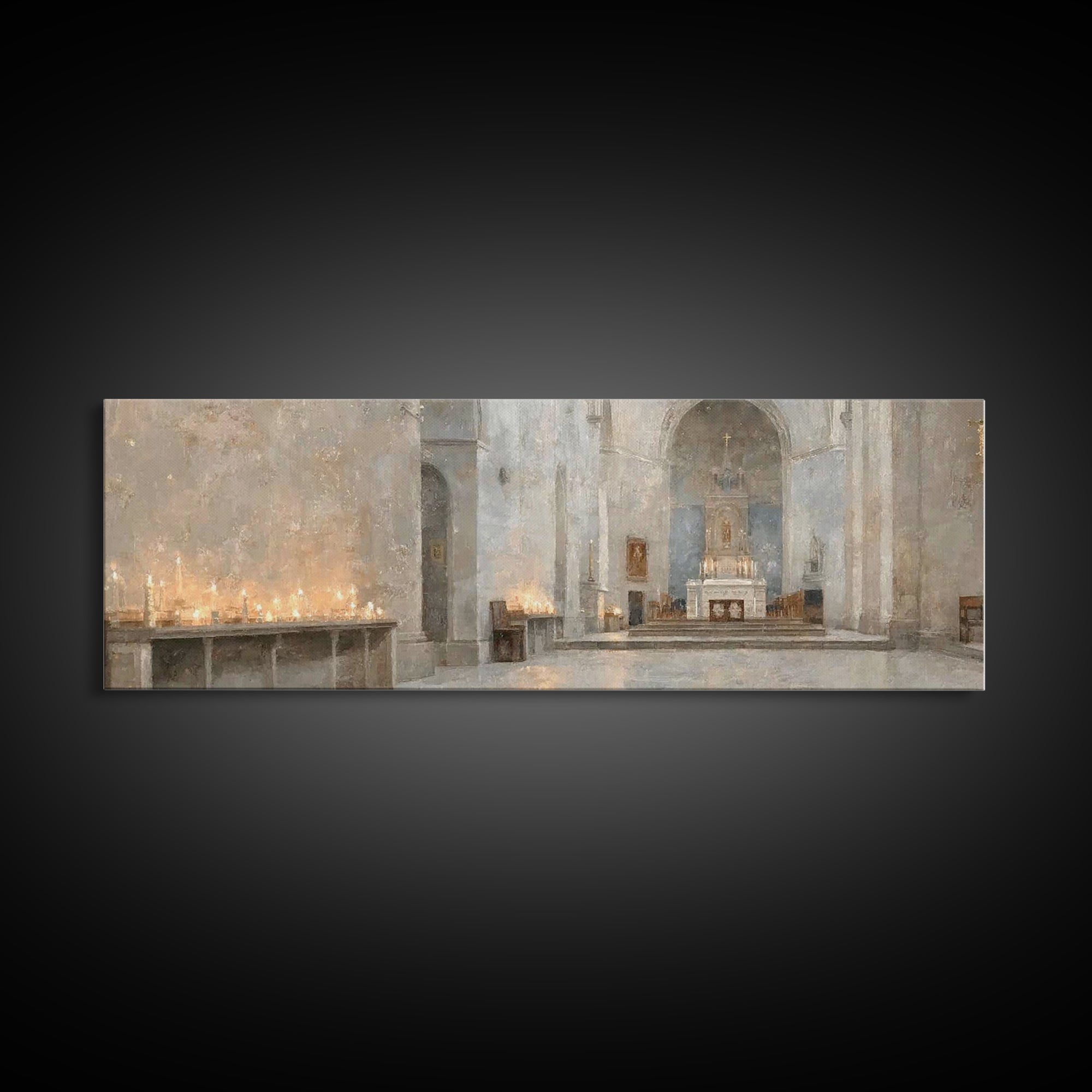 Holy Quiet Evening | Framed Canvas Print | Christian Art Canvas | Panoramic Frame | Christmas Art | Christian Wall Art | Christian Decor