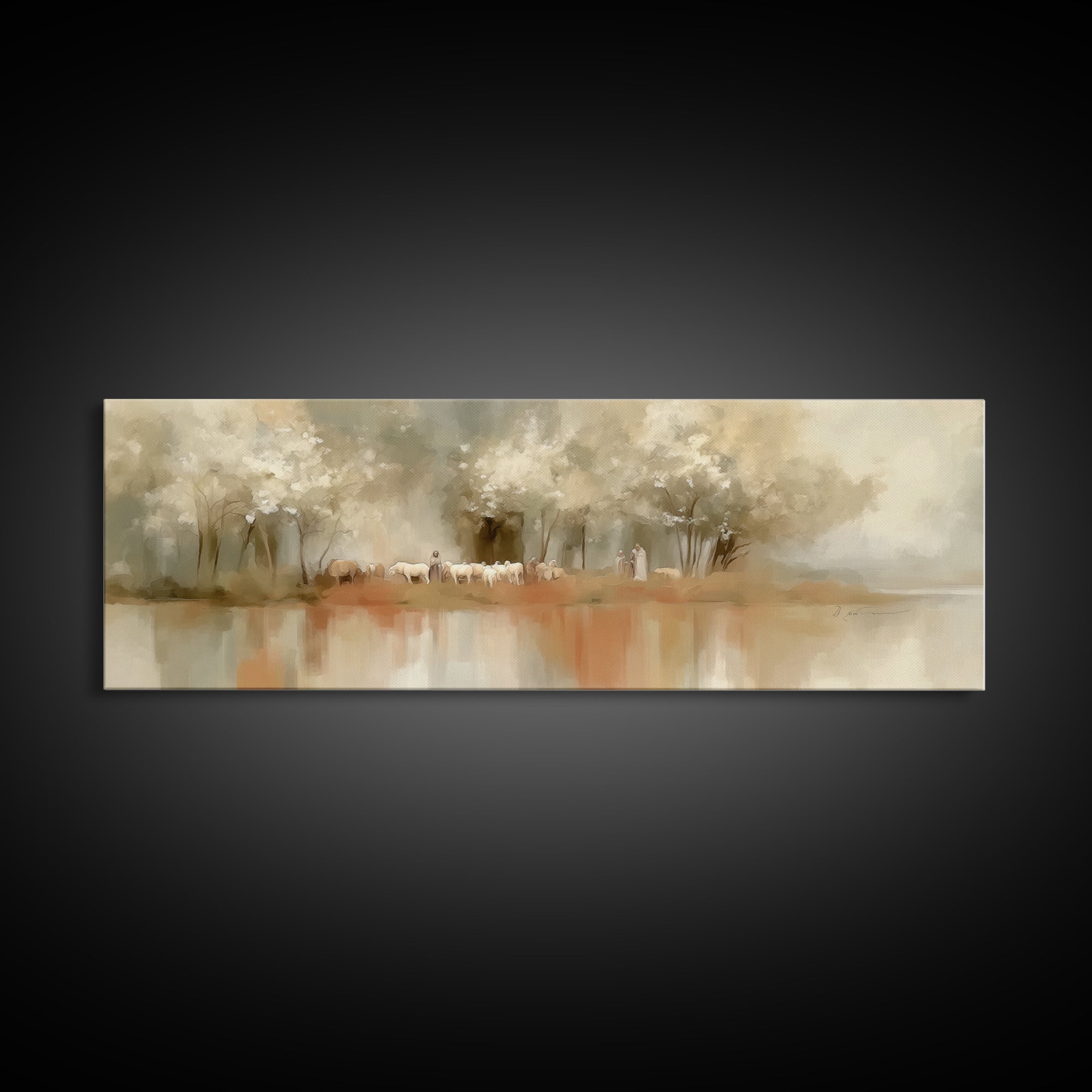 Garden Of The Shepherd, Framed Canvas Print, Jesus Painting, Christian Wall Art, Panoramic Art, Christian Art Canvas, Christian Gift Ideas