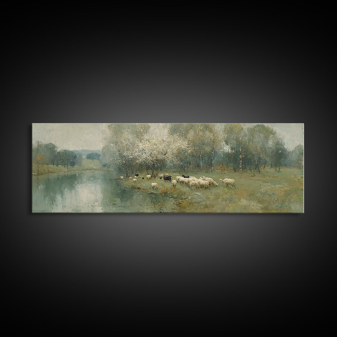 Pasture Of Peace – Framed Canvas Print – Christian Wall Art – Christian Art Canvas – Panoramic Painting – Jesus Painting – Christian Decor