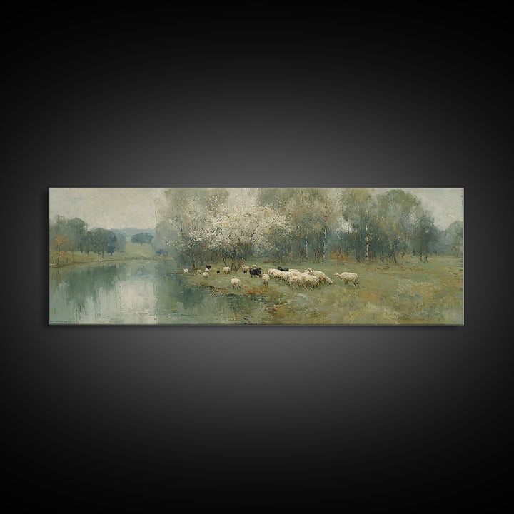 Pasture Of Peace – Framed Canvas Print – Christian Wall Art – Christian Art Canvas – Panoramic Painting – Jesus Painting – Christian Decor