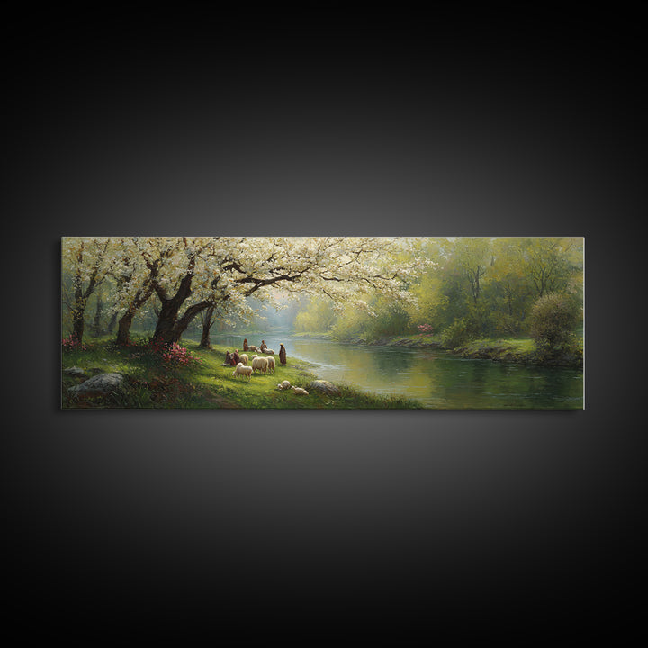 Blossoms Of Guidance, Framed Canvas Print, Christian Art Canvas, Panoramic Art, Jesus Painting, Christian Wall Art, Christian Gift