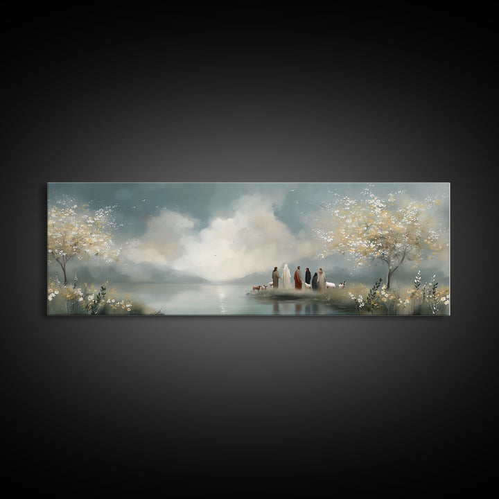 Springtime Shepherd Light – Framed Canvas Print – Christian Art Canvas – Panoramic Frame – Christian Wall Art – Jesus Painting – Christian