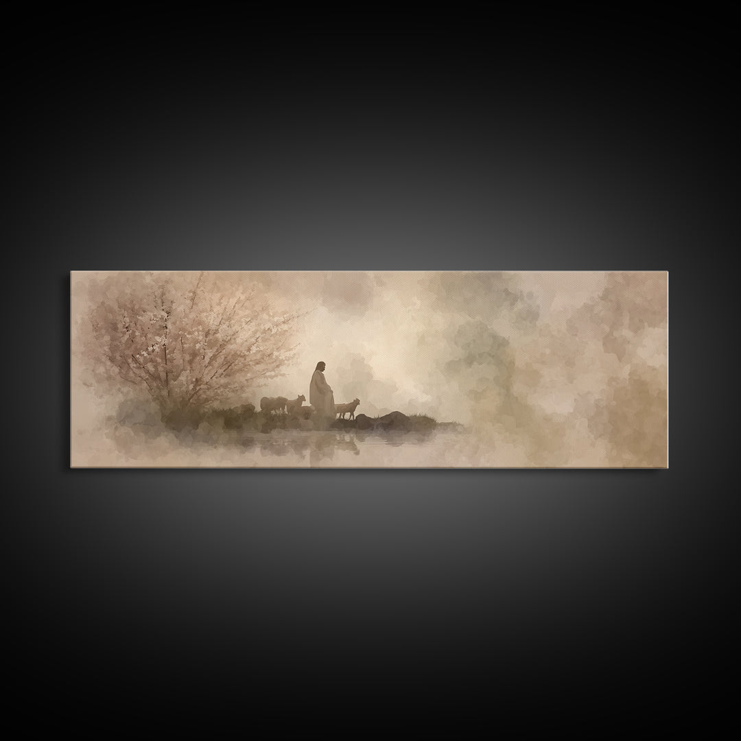 Heaven’s Gentle Gathering | Framed Canvas Print | Panoramic Art | Christian Art Canvas | Jesus Painting | Christian Wall Art | Christian De