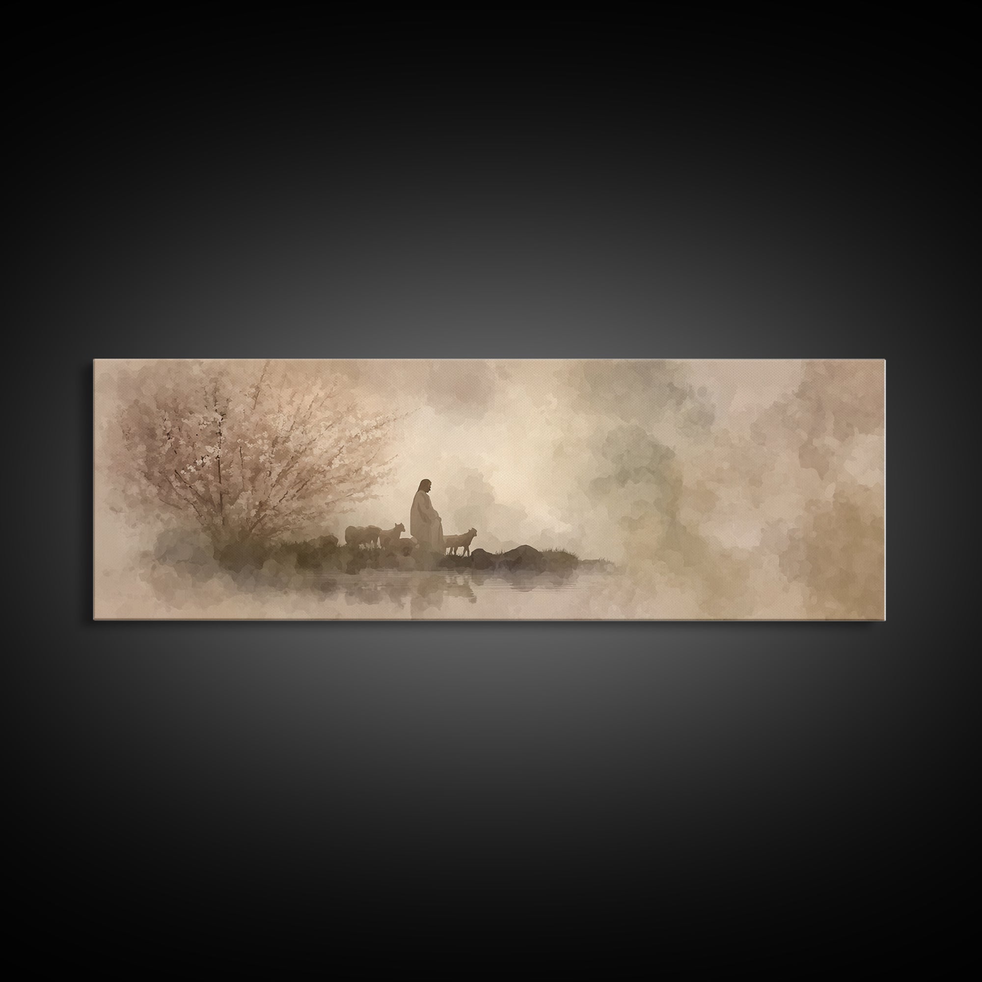 Heaven’s Gentle Gathering | Framed Canvas Print | Panoramic Art | Christian Art Canvas | Jesus Painting | Christian Wall Art | Christian De