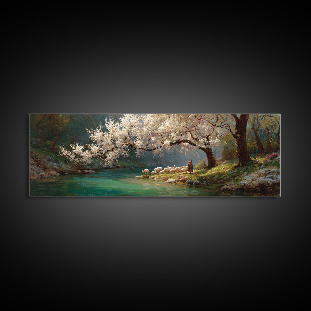 Under Blossoming Mercy – Framed Canvas Print – Christian Art Canvas – Panoramic Painting – Christian Wall Art – Jesus Painting – Christian