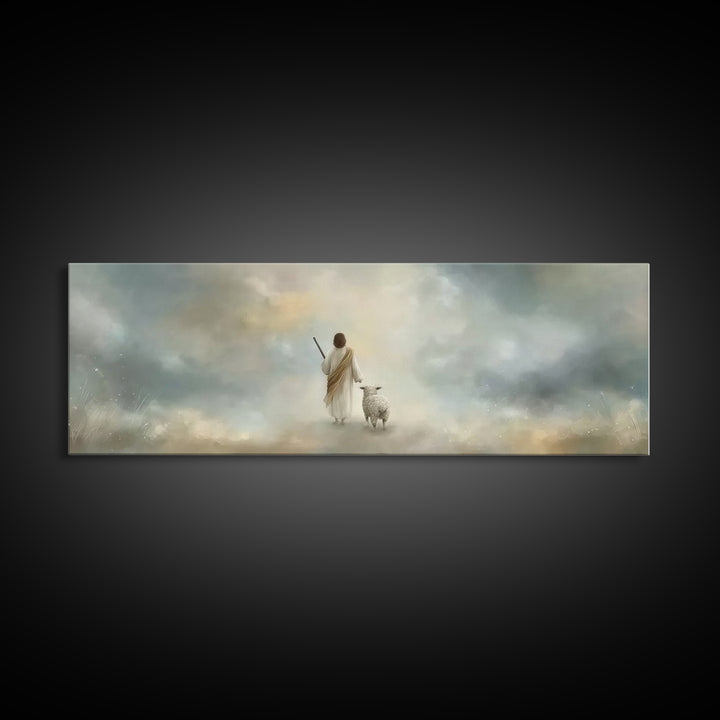 Riverside Flock Peace | Framed Canvas Print | Christian Wall Art | Christian Art Canvas | Extra Wide Art | Jesus Painting | Christian Gift