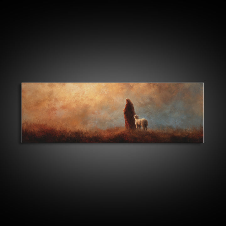 Guided By The Shepherd – Framed Canvas Print – Panoramic Wall Art – Christian Art Canvas – Jesus Painting – Christian Gift – Christian Deco