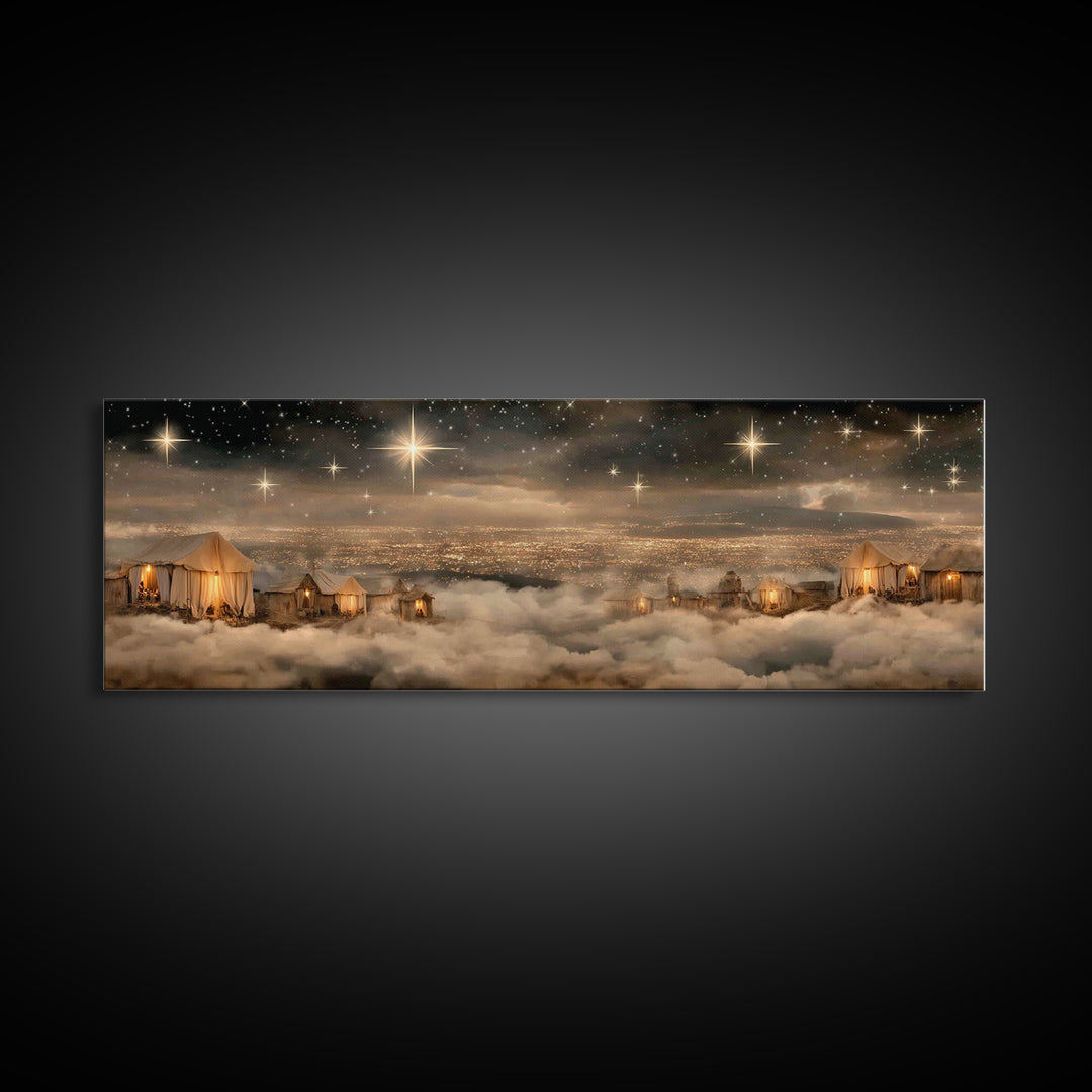 Holy Night Sky, Framed Canvas Print, Christian Art Canvas, Panoramic Painting, Christmas Wall Art, Christian Gift Ideas, Modern Christian A